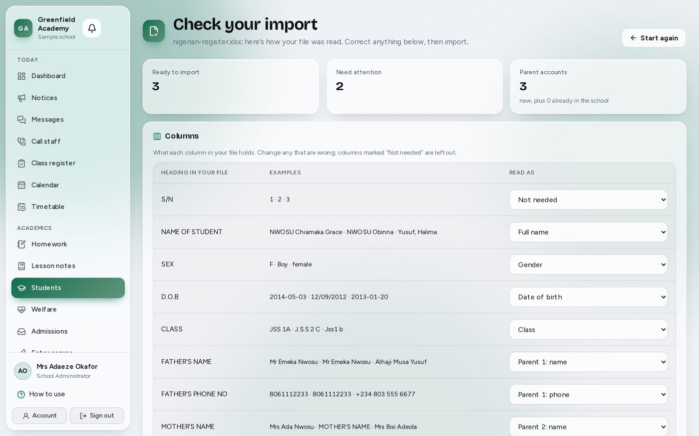 Belloft checking an imported spreadsheet before saving
